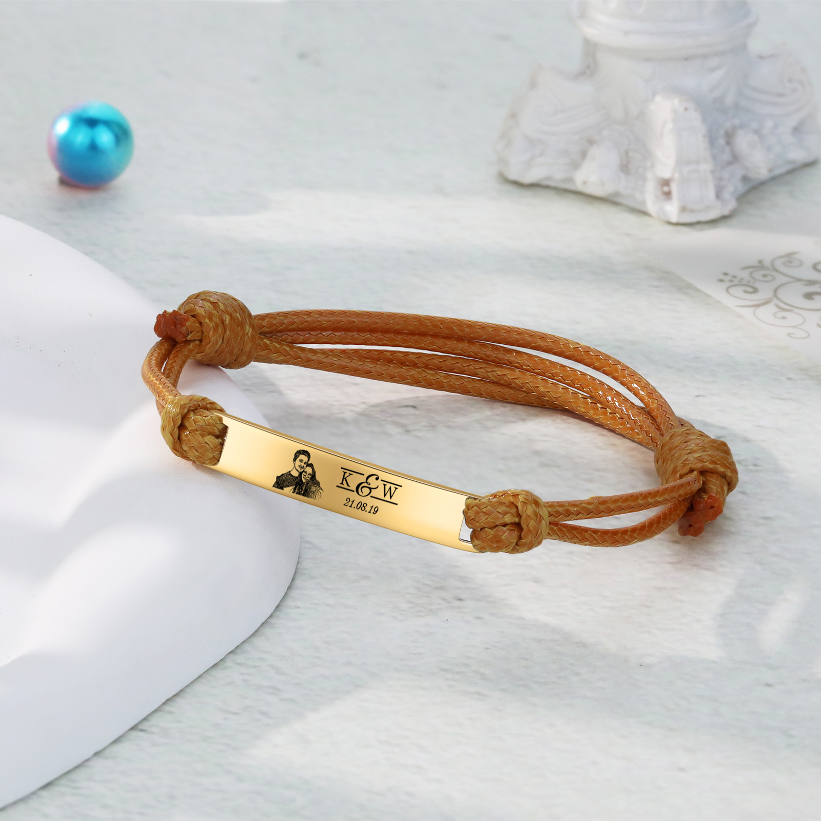 Bracelet Initiale 2 Lettres Personnalisées avec Photo et Date pour Couple｜Jessemade