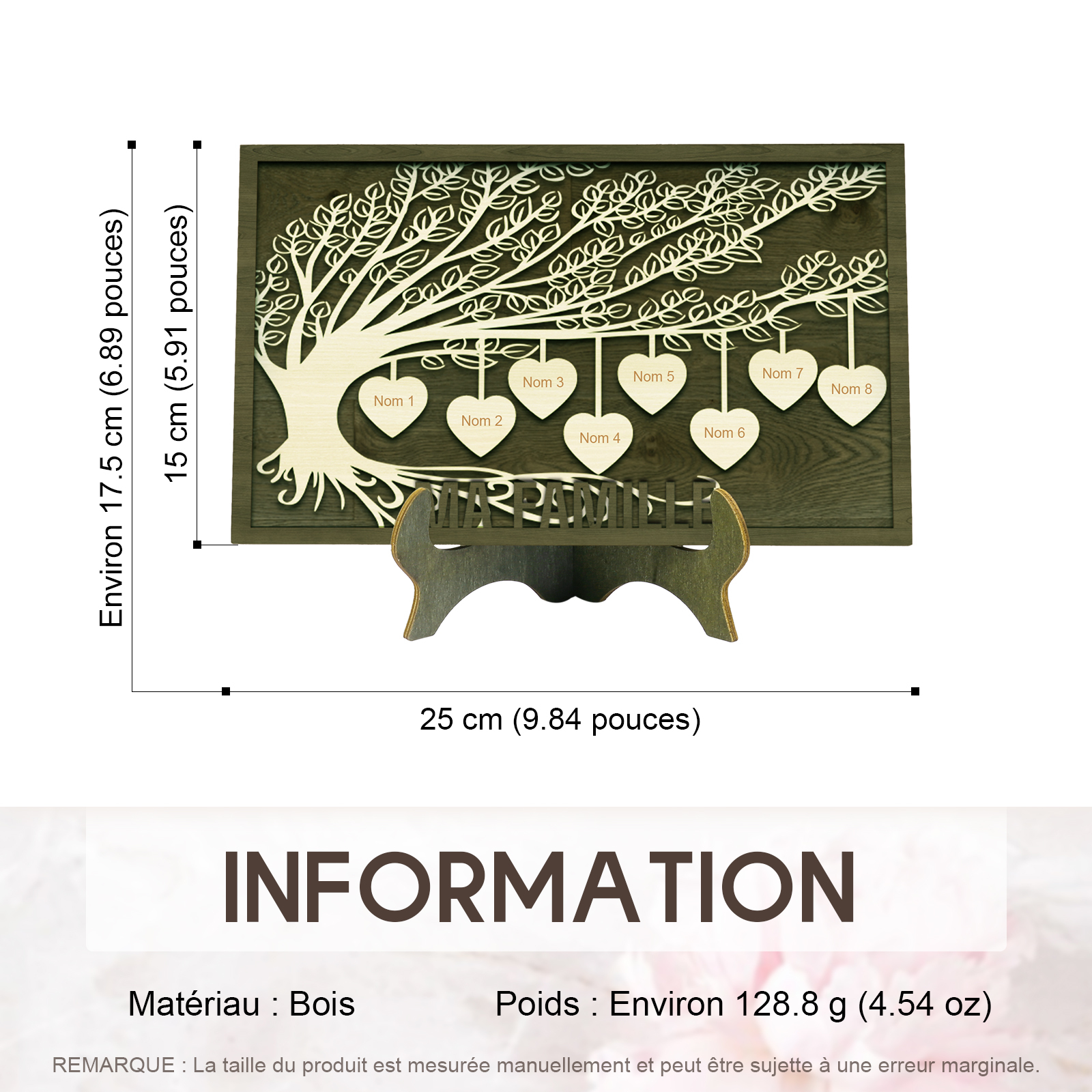Décoration en bois Arbre de Vie 8 Prénoms Personnalisés Ornement Famille