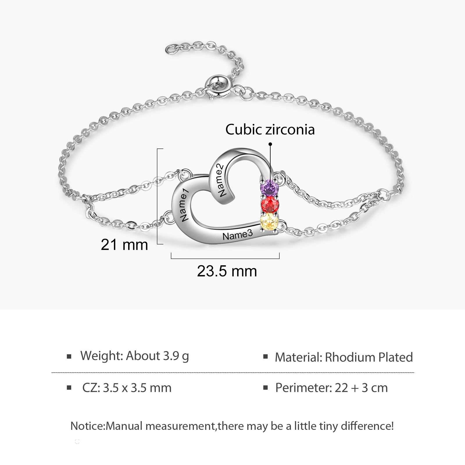 Bracelet 3 Prénom Personnalisé avec 3 Pierre de Naissance Bracelet de cheville