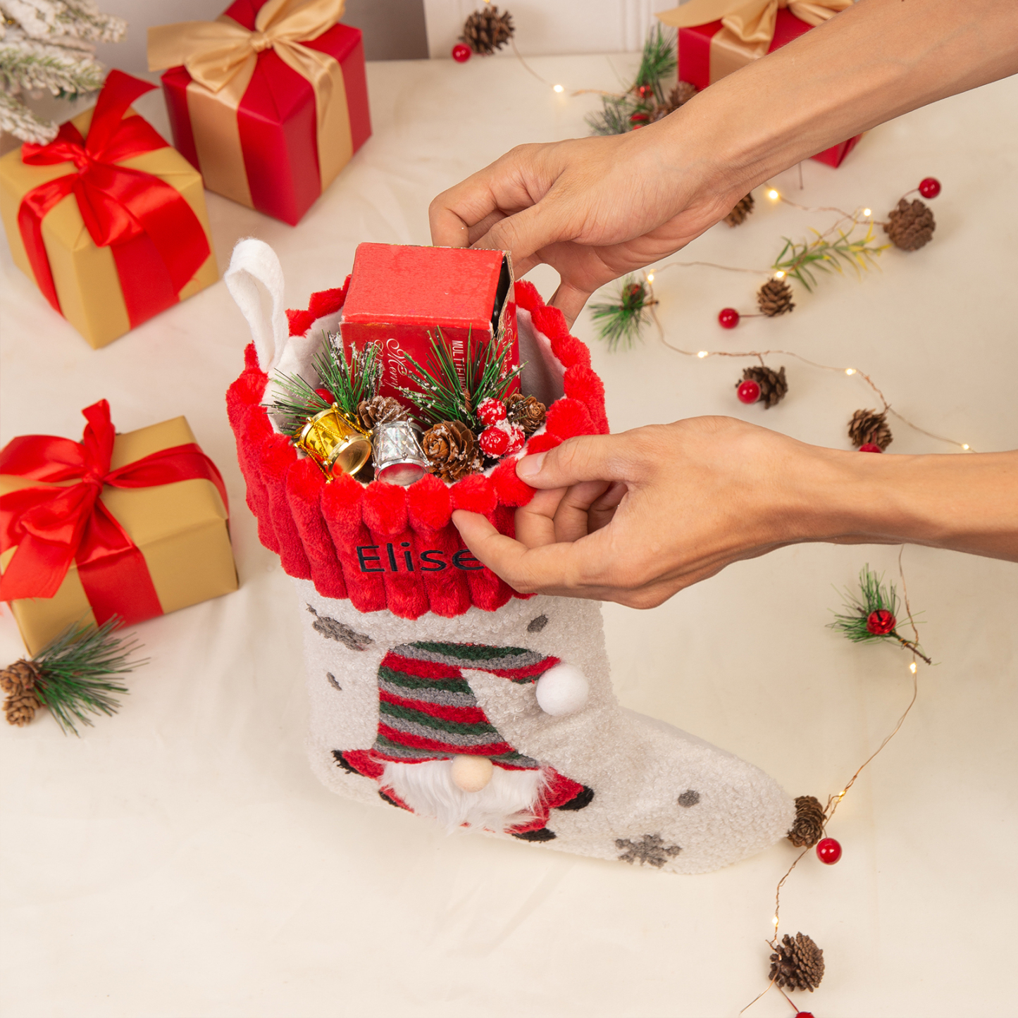 Ornements Chaussette Sac Cabas de Noël 1 Prénom Personnalisé | Jessemade