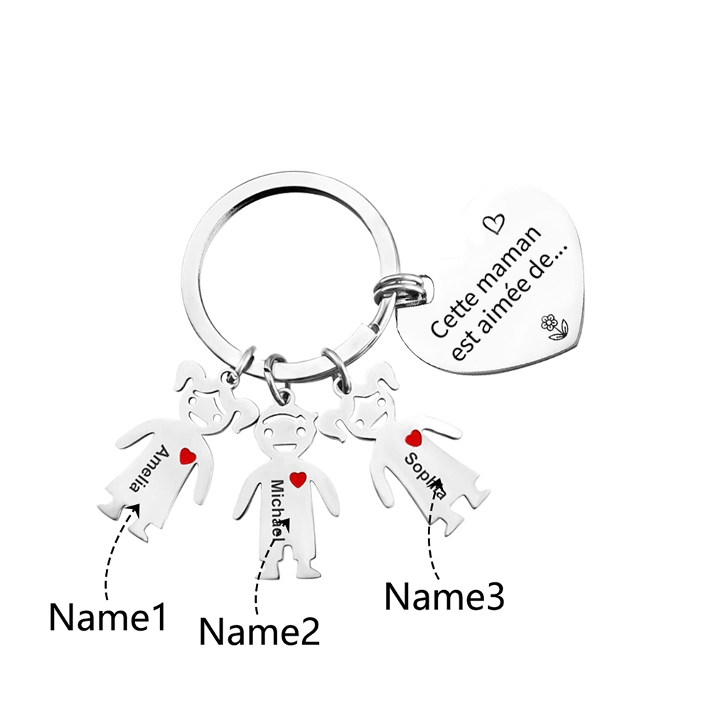 À Ma Maman - Porte-Clés 3 Prénoms Personnalisés Avec Breloques Enfants