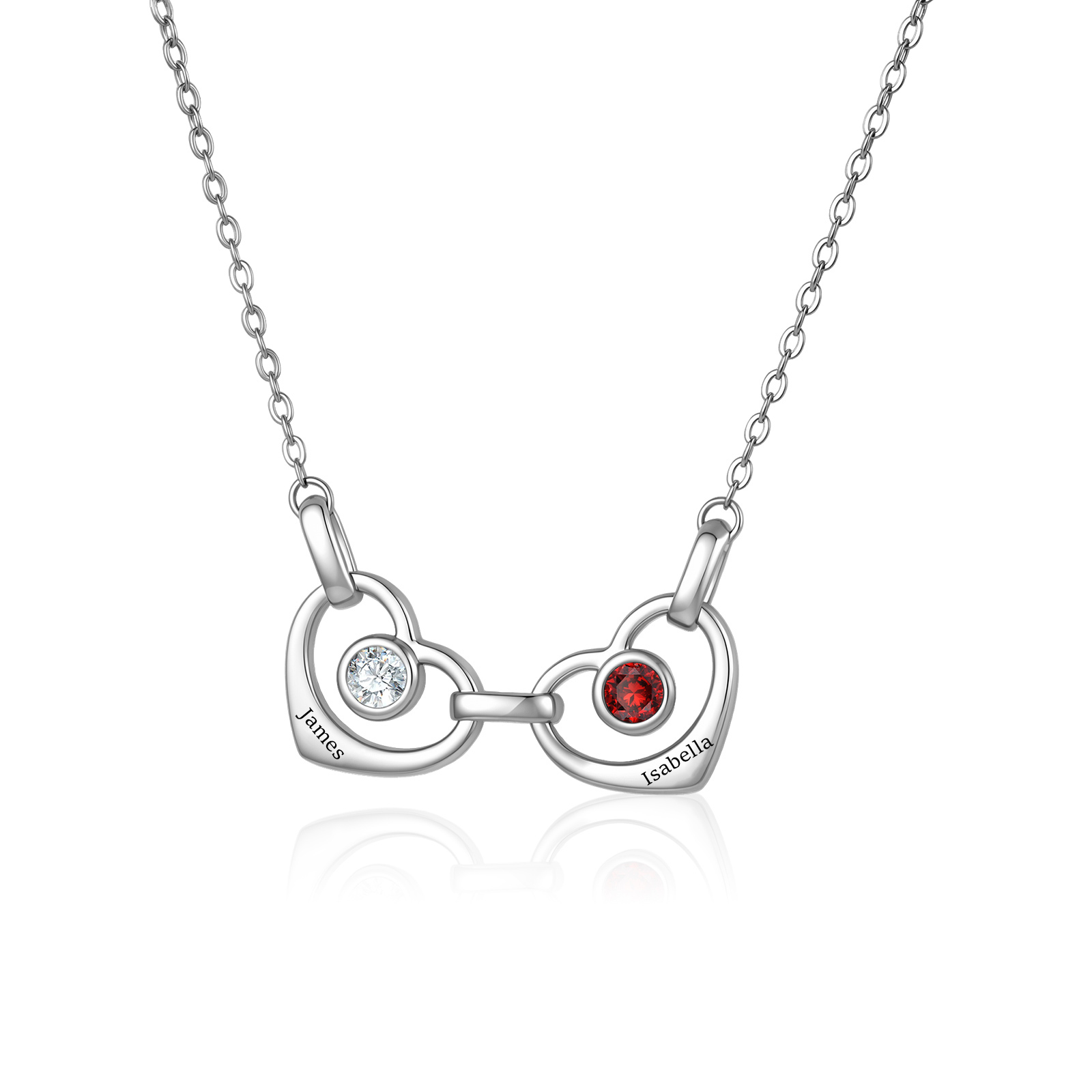 Collier Personnalisé Cœurs Entrelacés avec 1 à 6 Prénoms et Pierres de Naissance – Cadeau Famille pour Femme