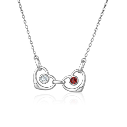 Collier Personnalisé Cœurs Entrelacés avec 1 à 6 Prénoms et Pierres de Naissance – Cadeau Famille pour Femme