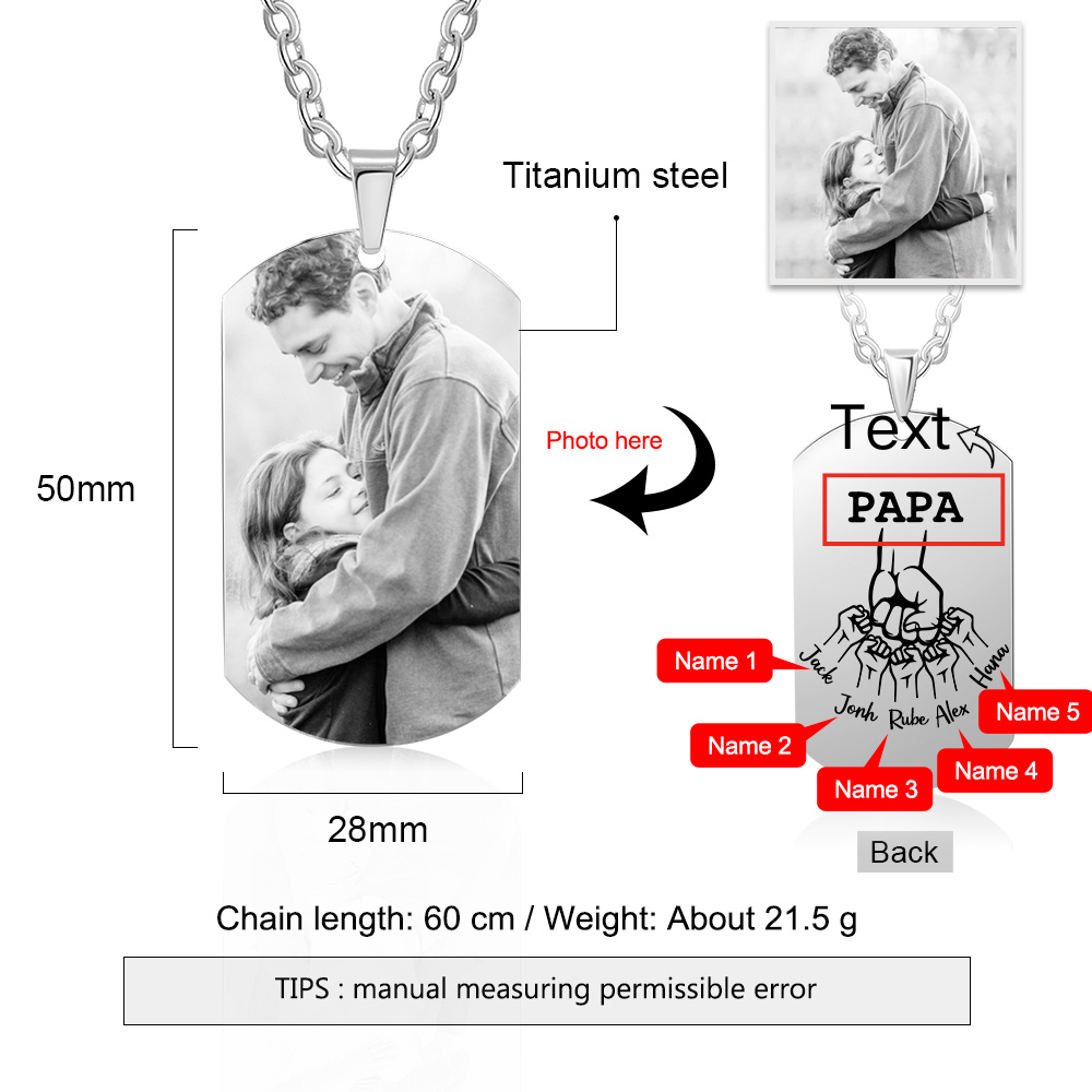 À mon Papa - Collier 5 Prénoms Personnalisés avec Photo | Jessemade