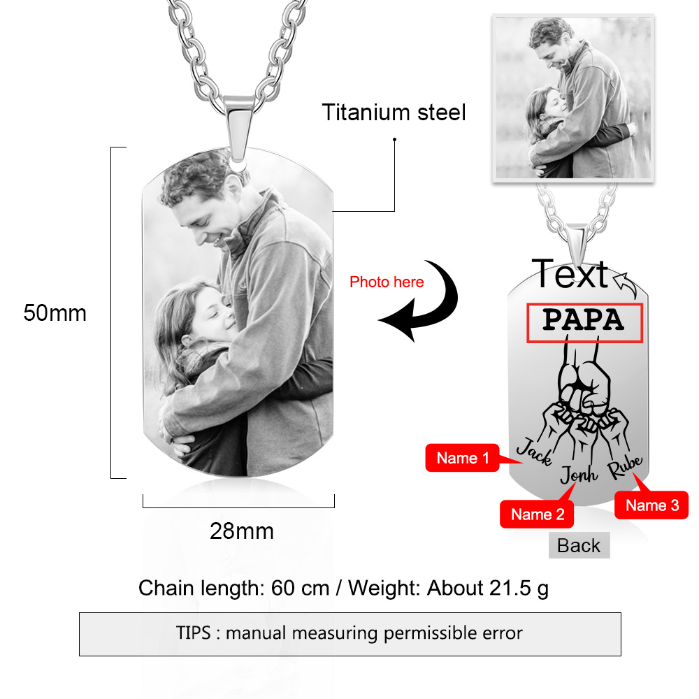 À mon Papa - Collier Personnalisé avec 3 Prénoms et 1 Photo｜Jessemade