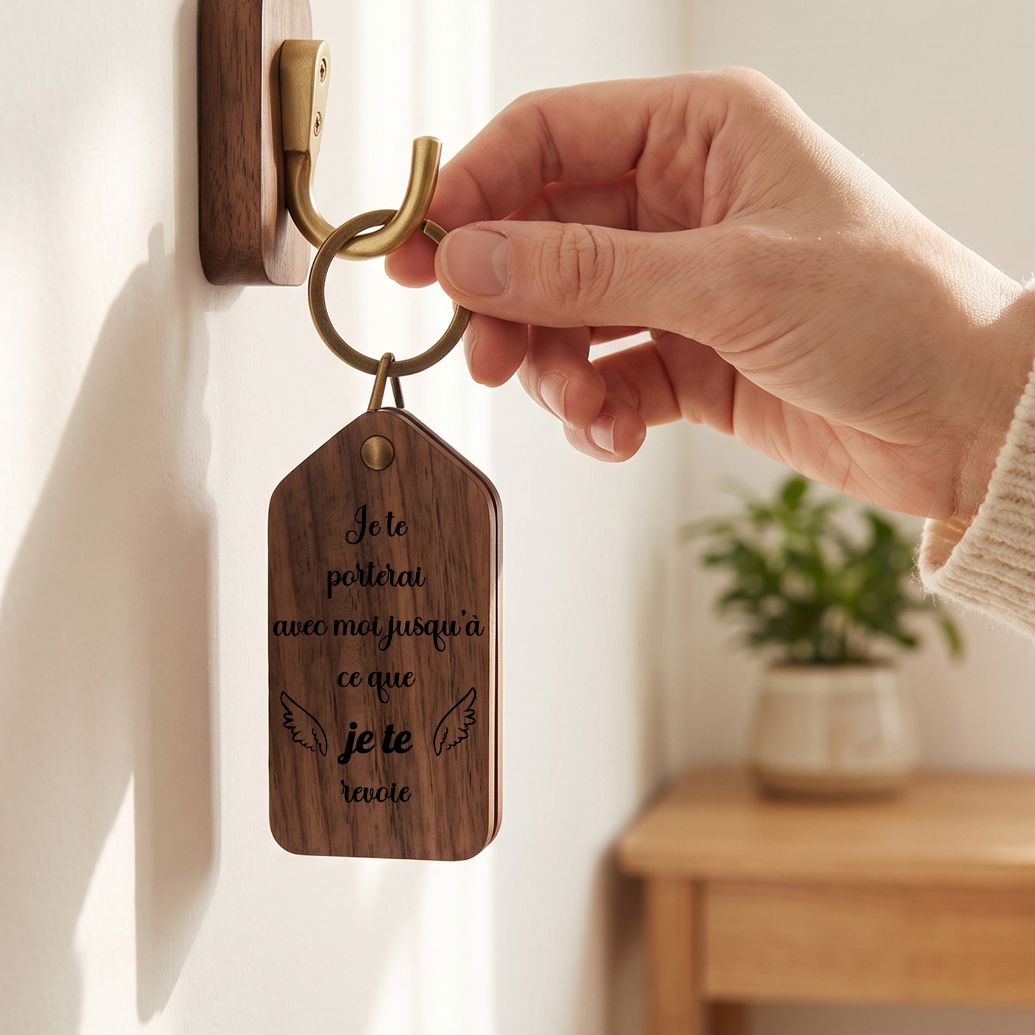 Porte-Clés Photo Personnalisé en Bois — Cadeau Commémoratif