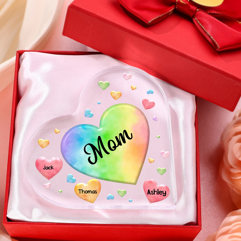À ma Maman/Mamie - Plaque Acrylique en Forme de Cœur 3 Prénoms Personnalisés avec 1 Texte