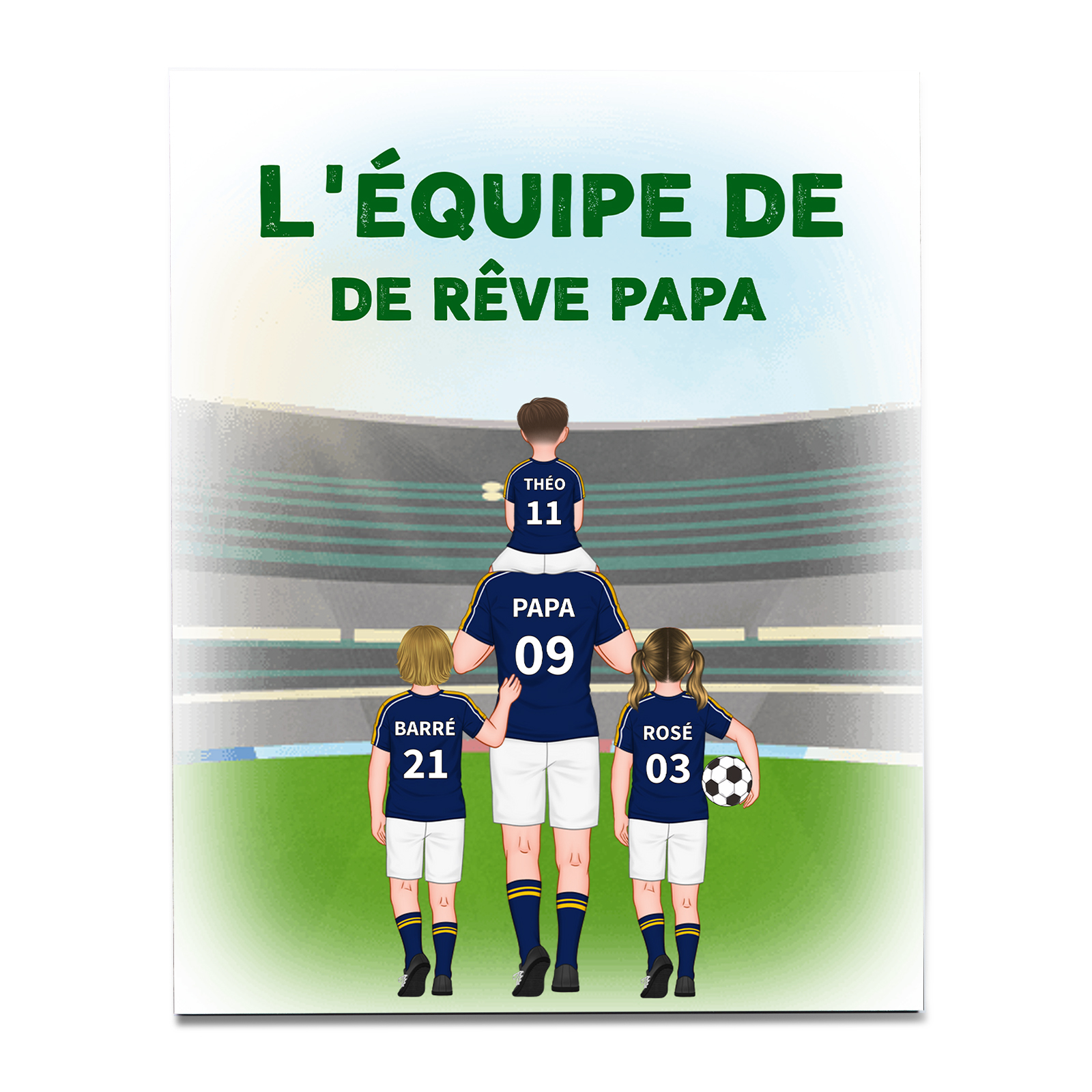 À Mon Papa-Cadre en Bois l'équipe de Football de Papa 2-9 Prénoms Personnalisés avec Texte | Jessemade