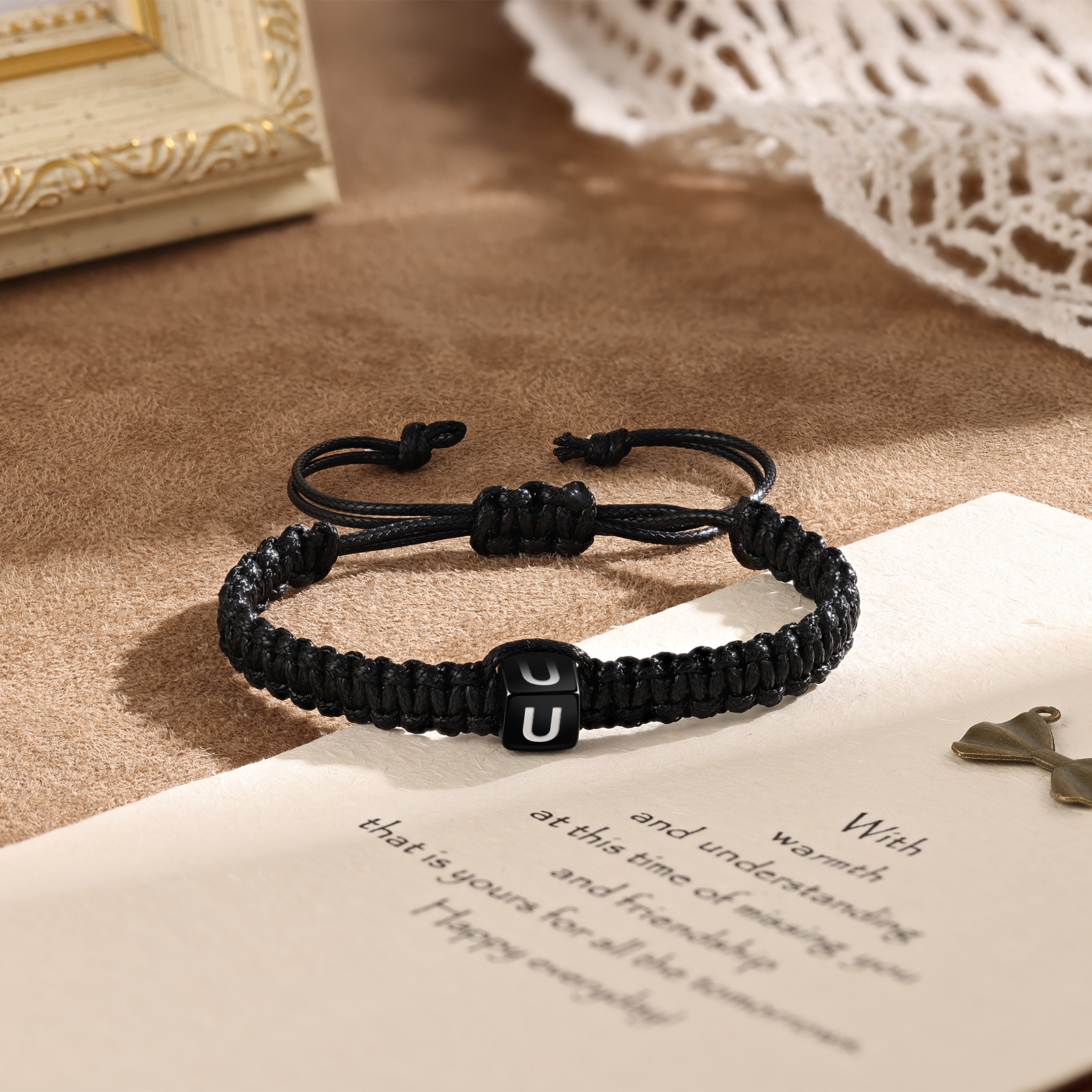 Bracelet en Cuir Dés 26 Lettres Personnalisées Bracelet Initiale｜Jessemade