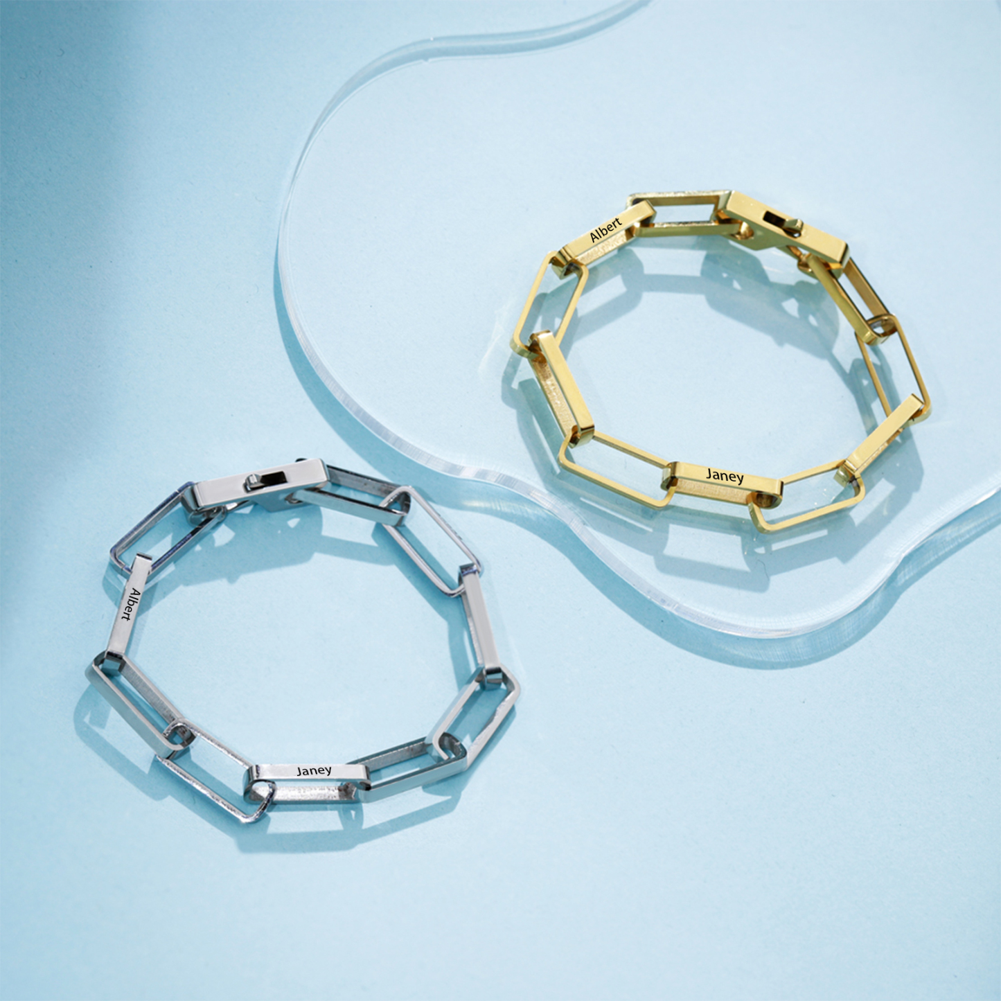 Bracelet chaîne maillons 2 Prénoms Personnalisés pour Hommes