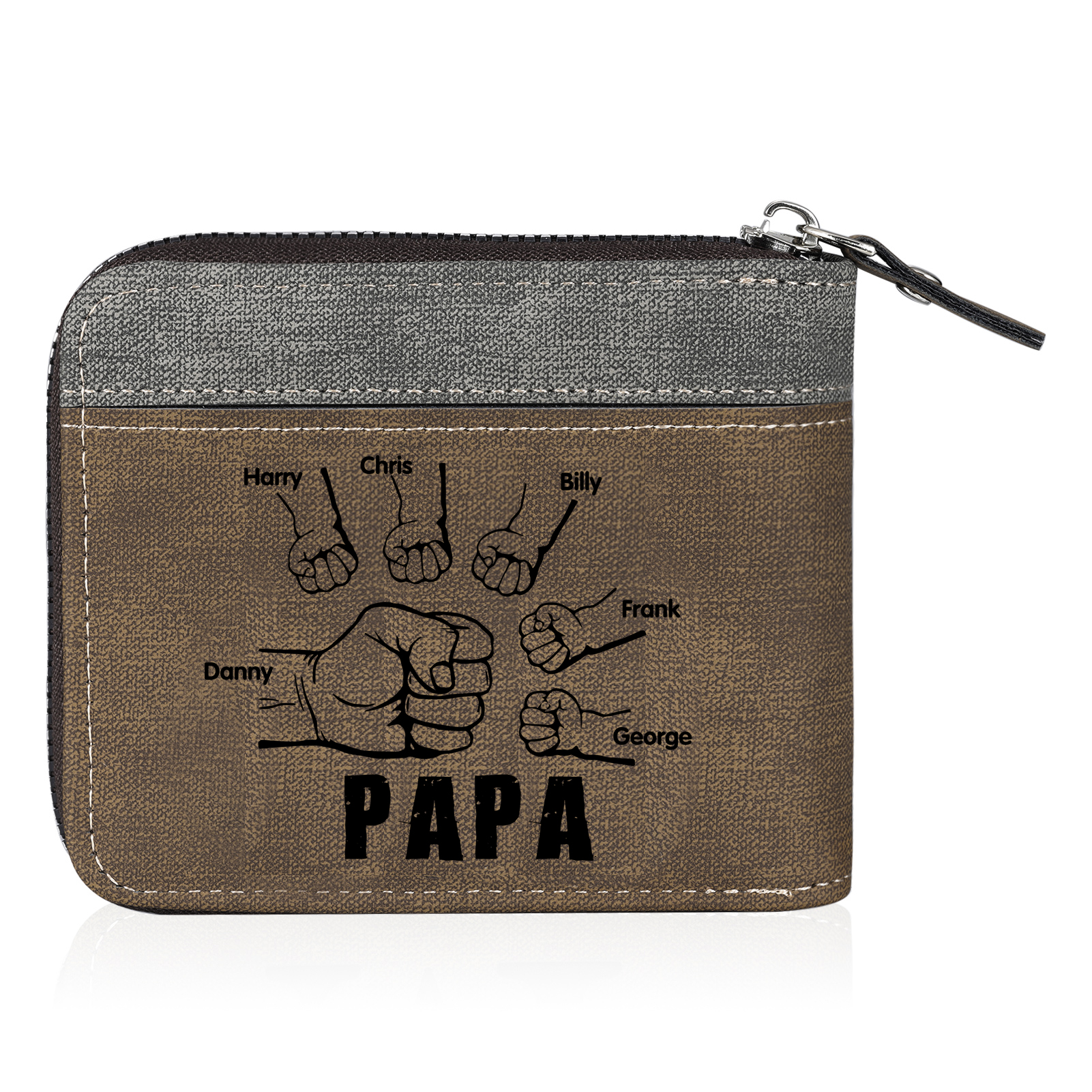 À mon Papa - Portefeuille Poings 6 Prénoms Personnalisés avec Photo Classique Homme Porte-Monnaie Carte