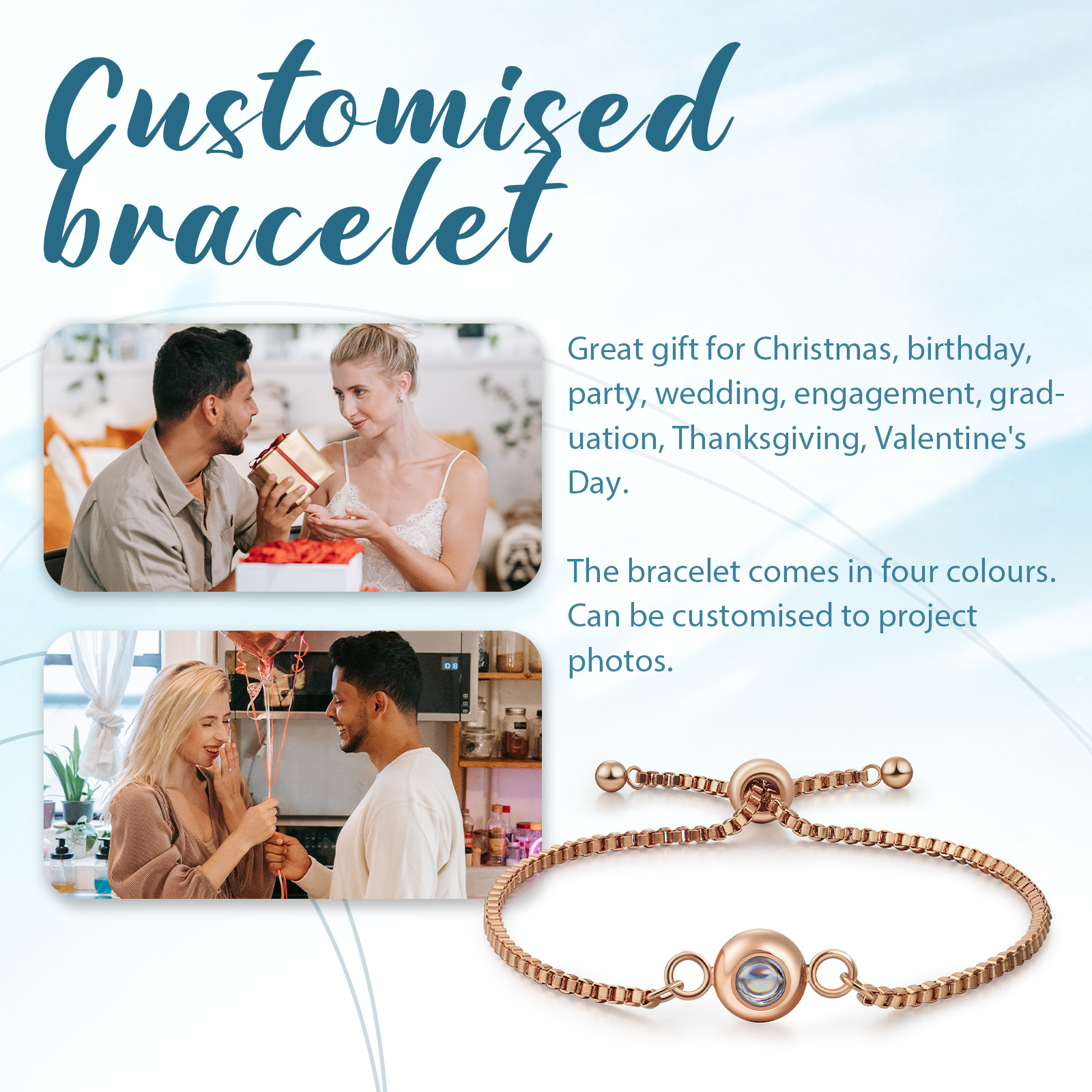 Bracelet Projection de Pierre avec Photo Personnalisée pour couple