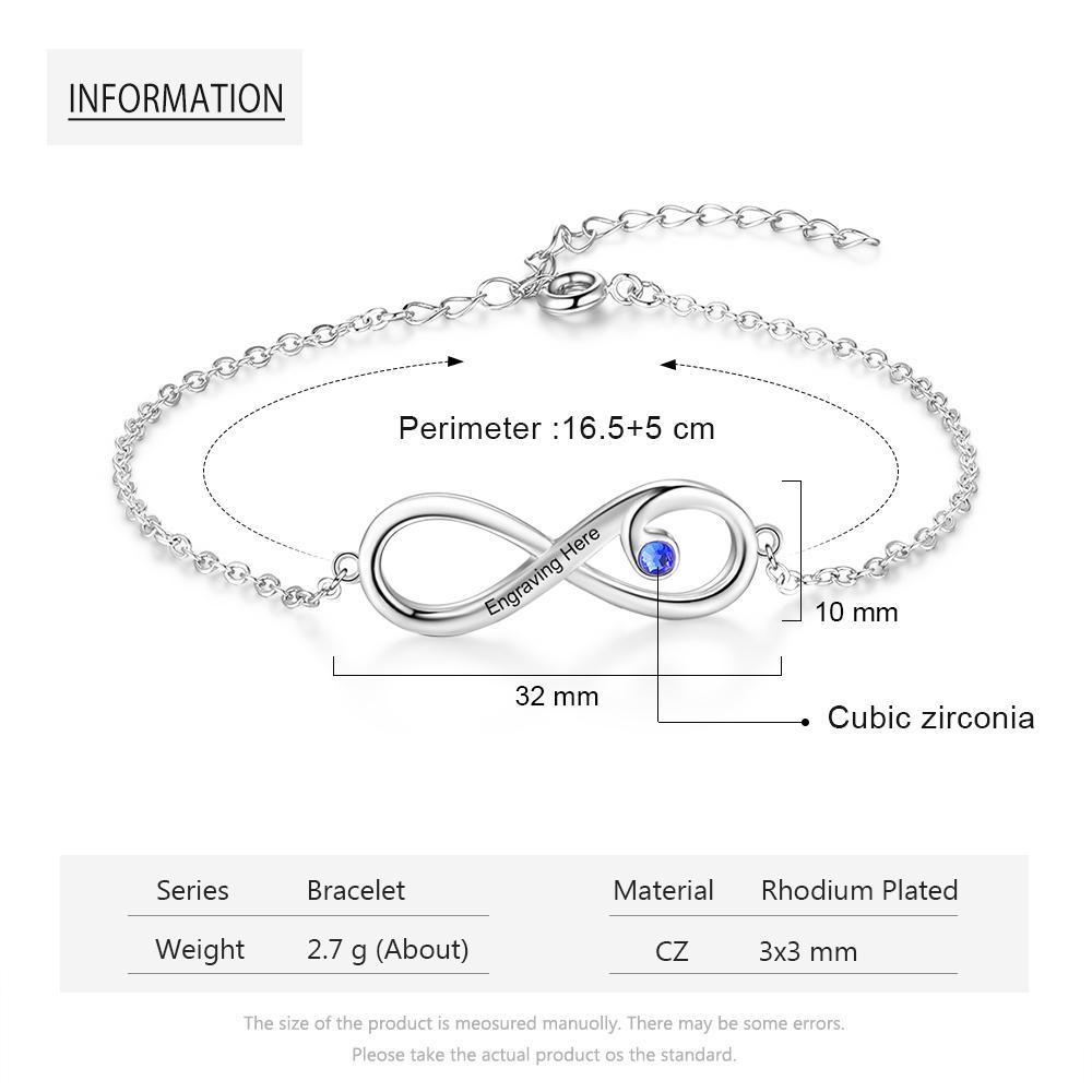 Bracelet à Breloque Infin Prénom Personnalisé avec Pierre de Naissance