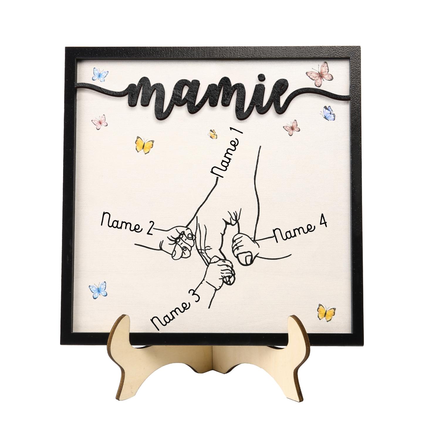 À ma Mamie - Décoration en bois la Main dans la Main 4 Prénoms Personnalisés Ornement Famille