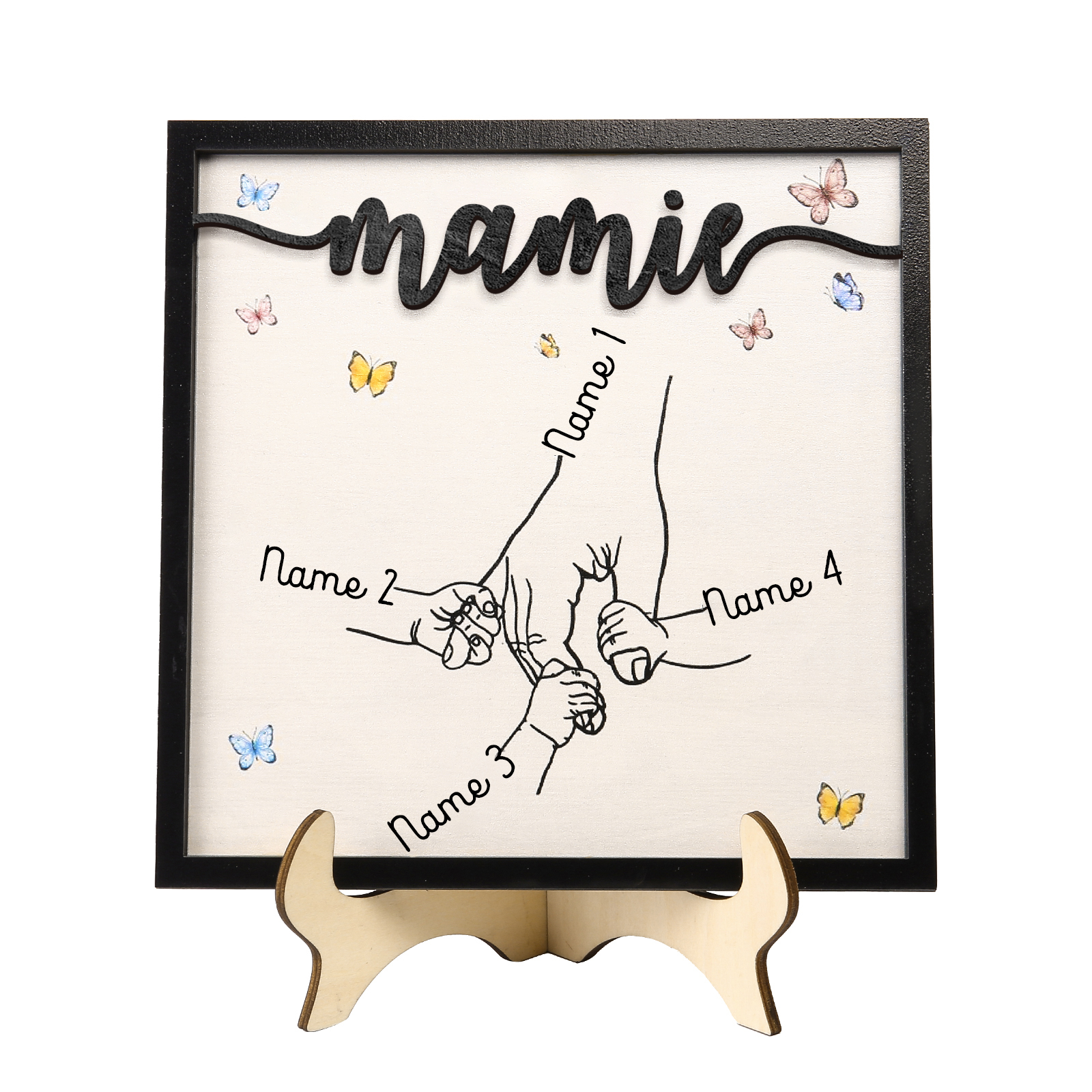 À ma Mamie - Décoration en bois la Main dans la Main 4 Prénoms Personnalisés Ornement Famille