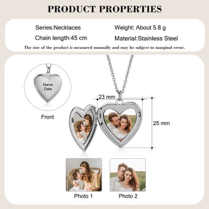 Collier Coeur 1 Prénom et 2 Photos Personnalisés avec Date pour Femme｜Jessemade