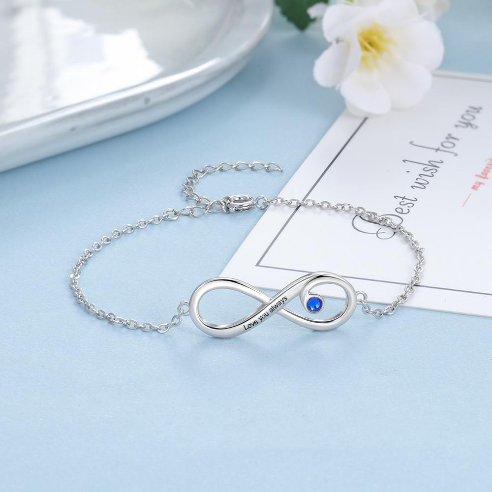 Bracelet à Breloque Infin Prénom Personnalisé avec Pierre de Naissance