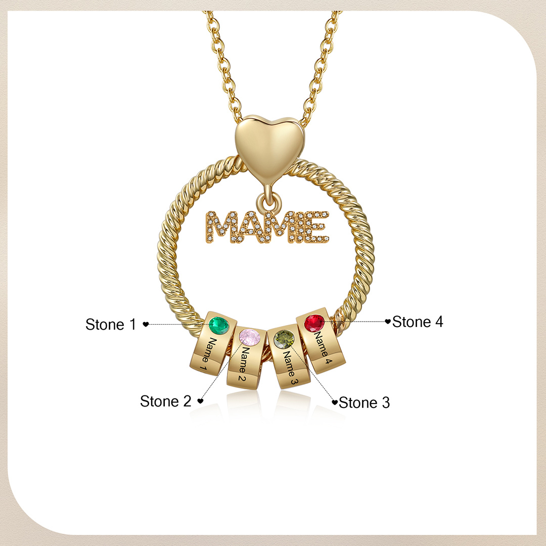 À ma Mamie - Collier personnalisé avec 4 Prénoms et Pierre de naissance Collier pendentif Or/Argent|Jessemade