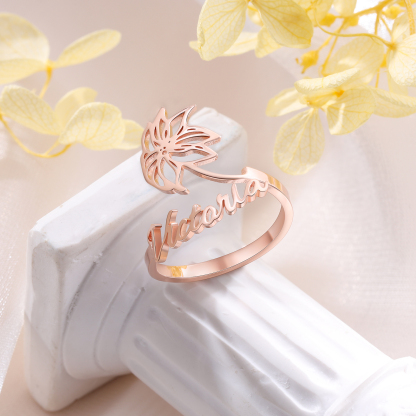 Décembre Bague Ajustable prénom personnalisé fleur de naissance
