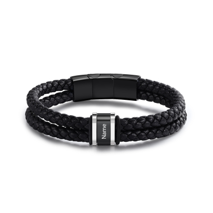 Bracelet Personnalisé en Cuir et Acier Inoxydable Personnalisé avec 1 Prénom Bracelet Homme | Jessemade