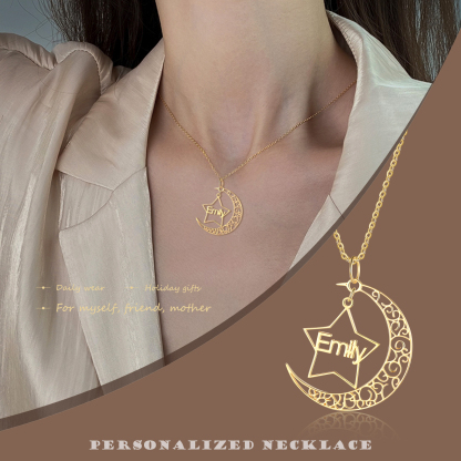 Collier étoile prénom personnalisé avec lune
