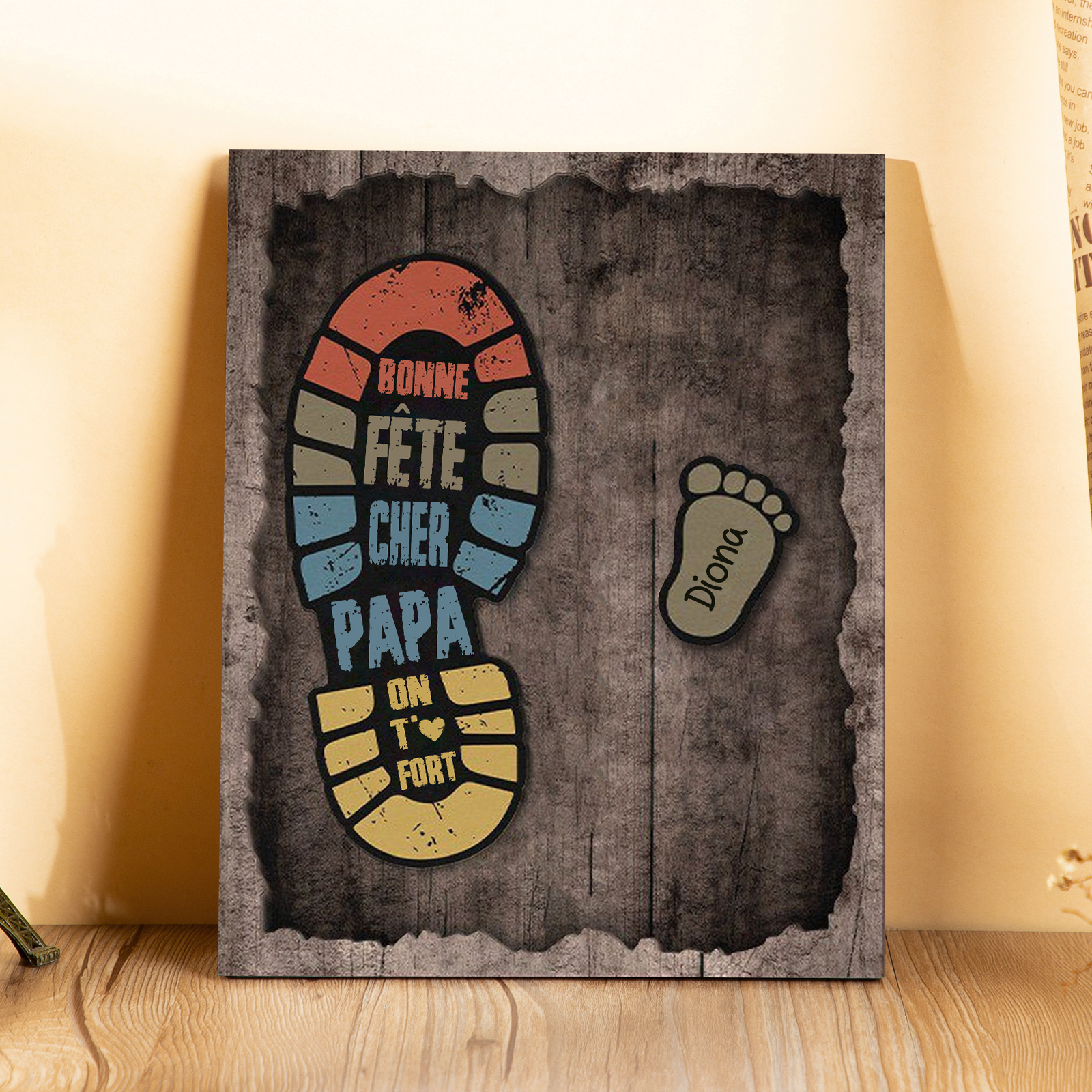 À Mon Papa-Cadre en Bois Pieds Bébé 1 Prénom Personnalisé