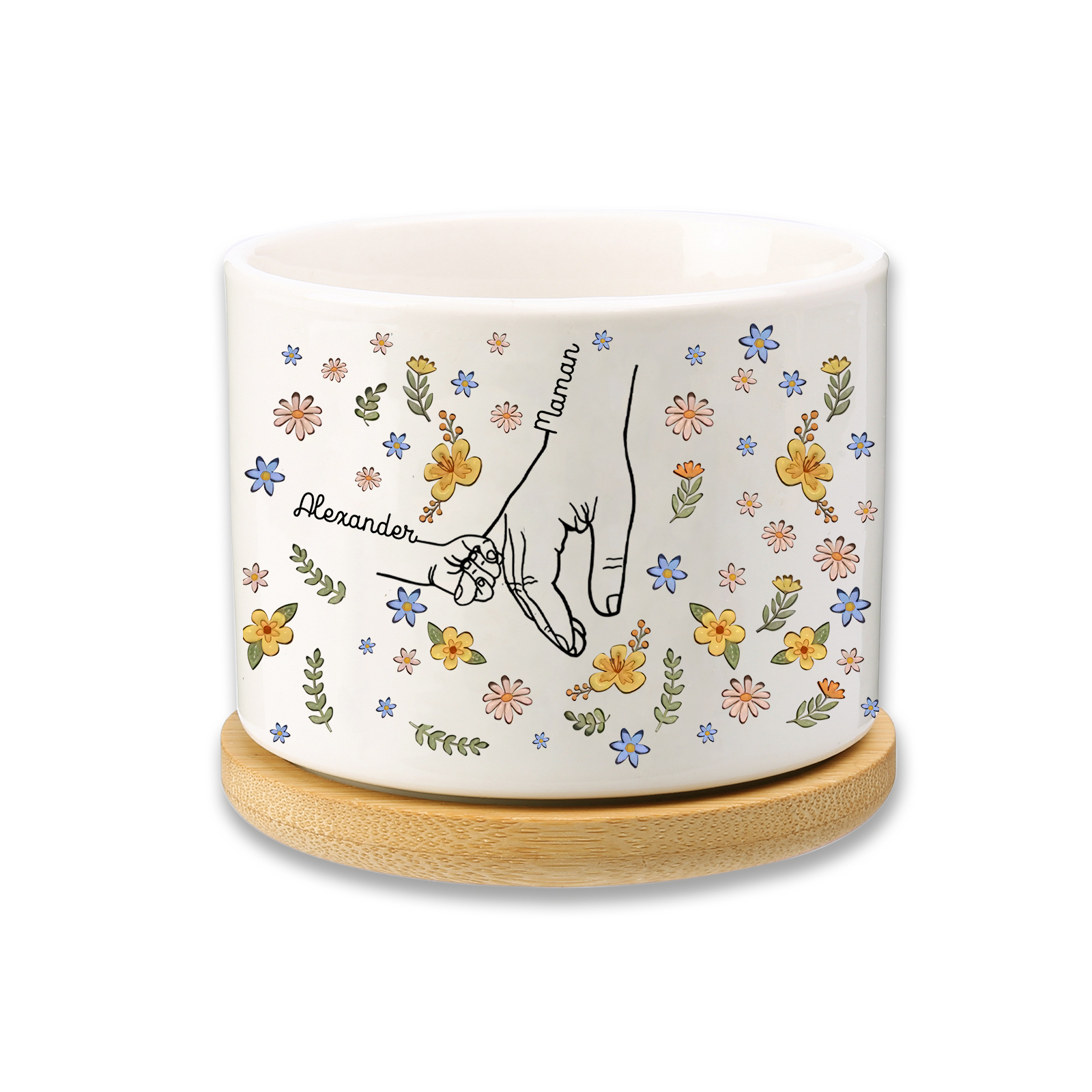 Vase/Pot de Fleurs la main dans la main 2 Prénoms Personnalisés Décoration de la Maison (sans plantes)