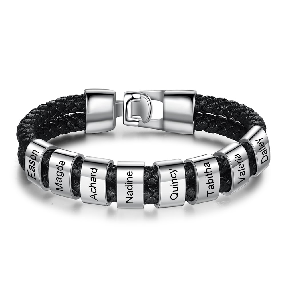Jessemade FR À mon Homme - 1-8 Noms Bracelet Cuir tressé Personnalisé Bracelet Homme
