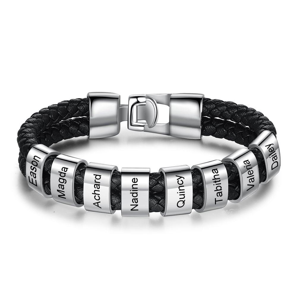 Jessemade FR À mon Homme - 1-8 Noms Bracelet Cuir tressé Personnalisé Bracelet Homme