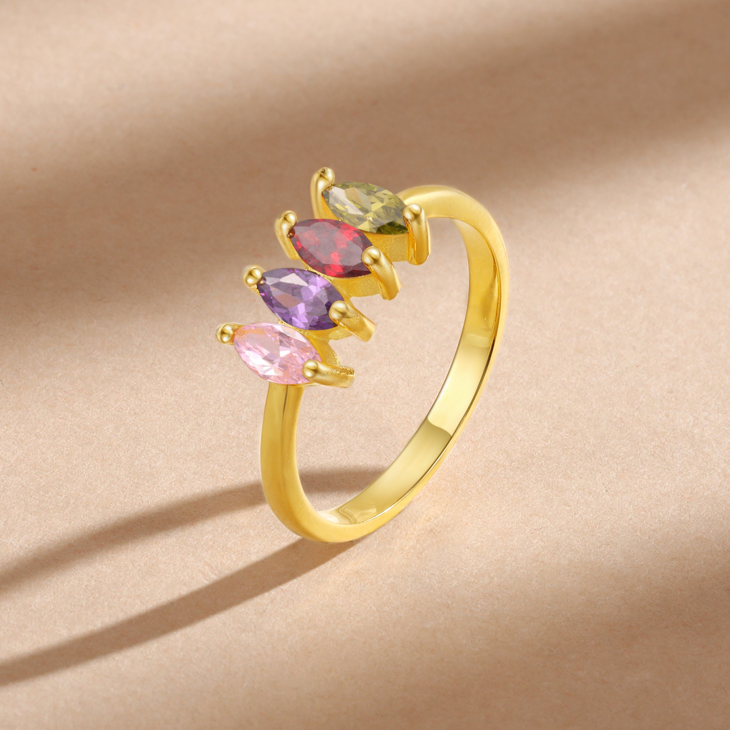 Bague Femmes 4 Pierres de Naissance Personnalisés