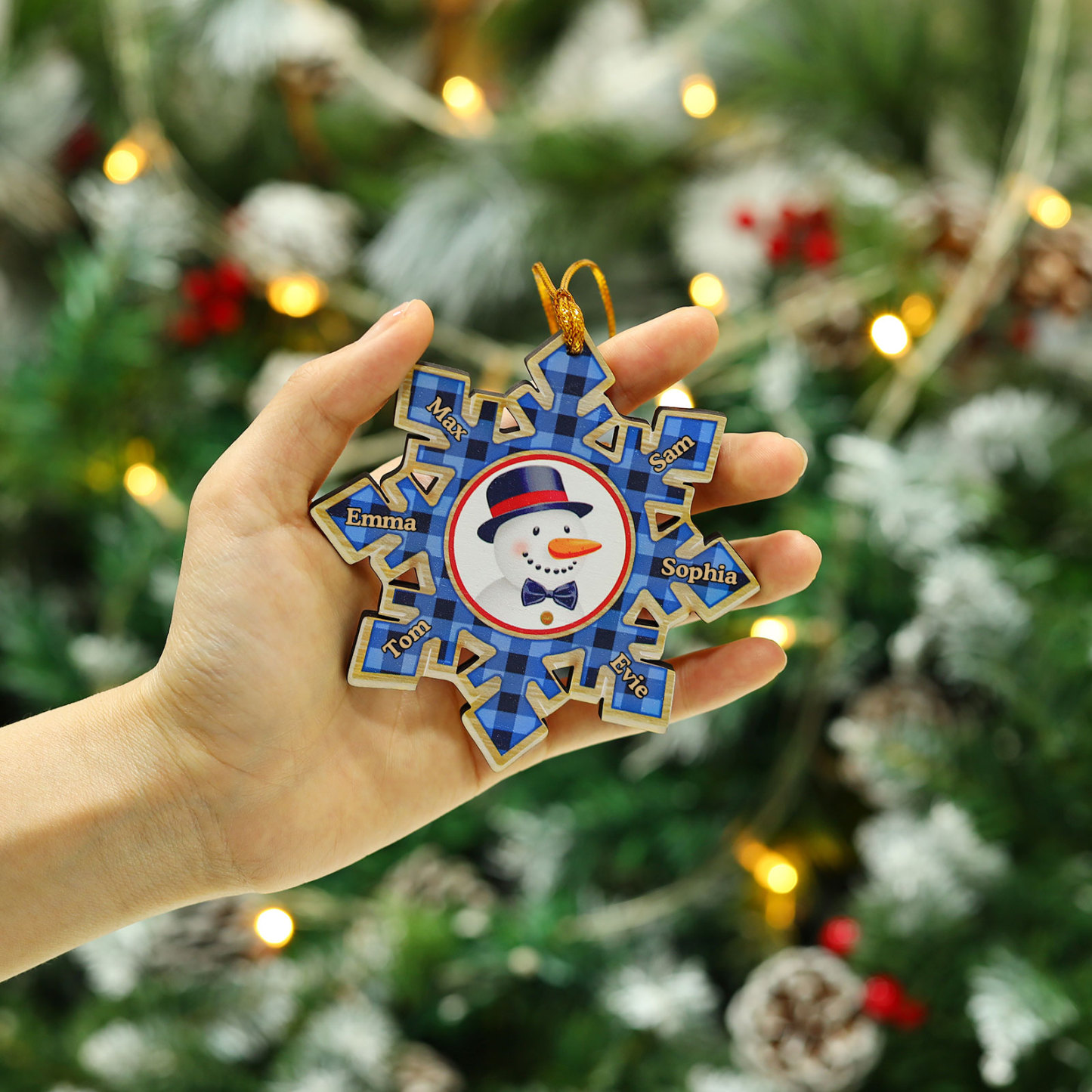 2-6 Noms Décoration Sapin Noël Personnalisés Décoration Flocon Bleu en Bois | Jessemade