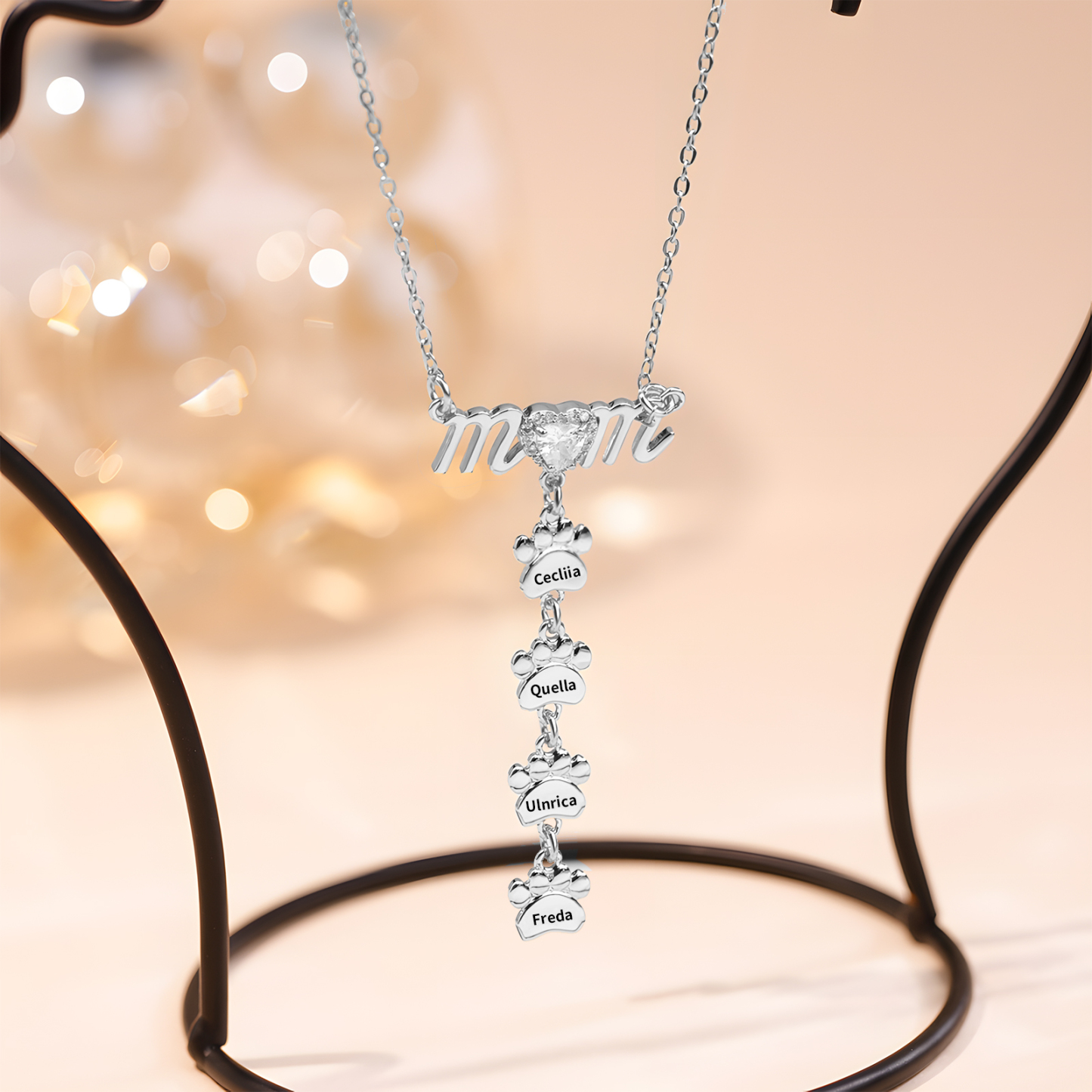Collier Pendentif Petite Patte 4 Prénoms Personnalisés Collier pour Maman