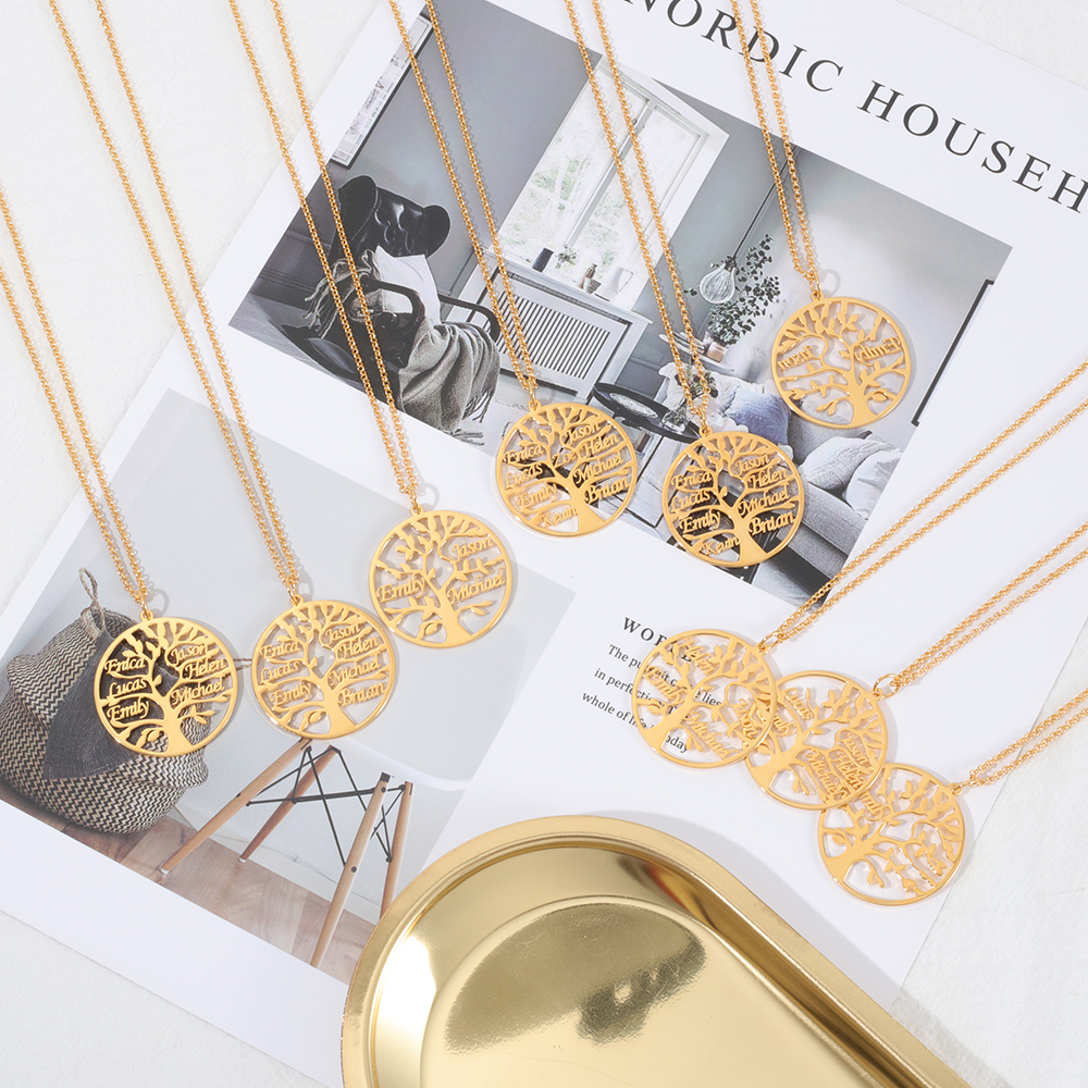 Collier Argent Arbre de vie Arbre généalogique 3 prenoms