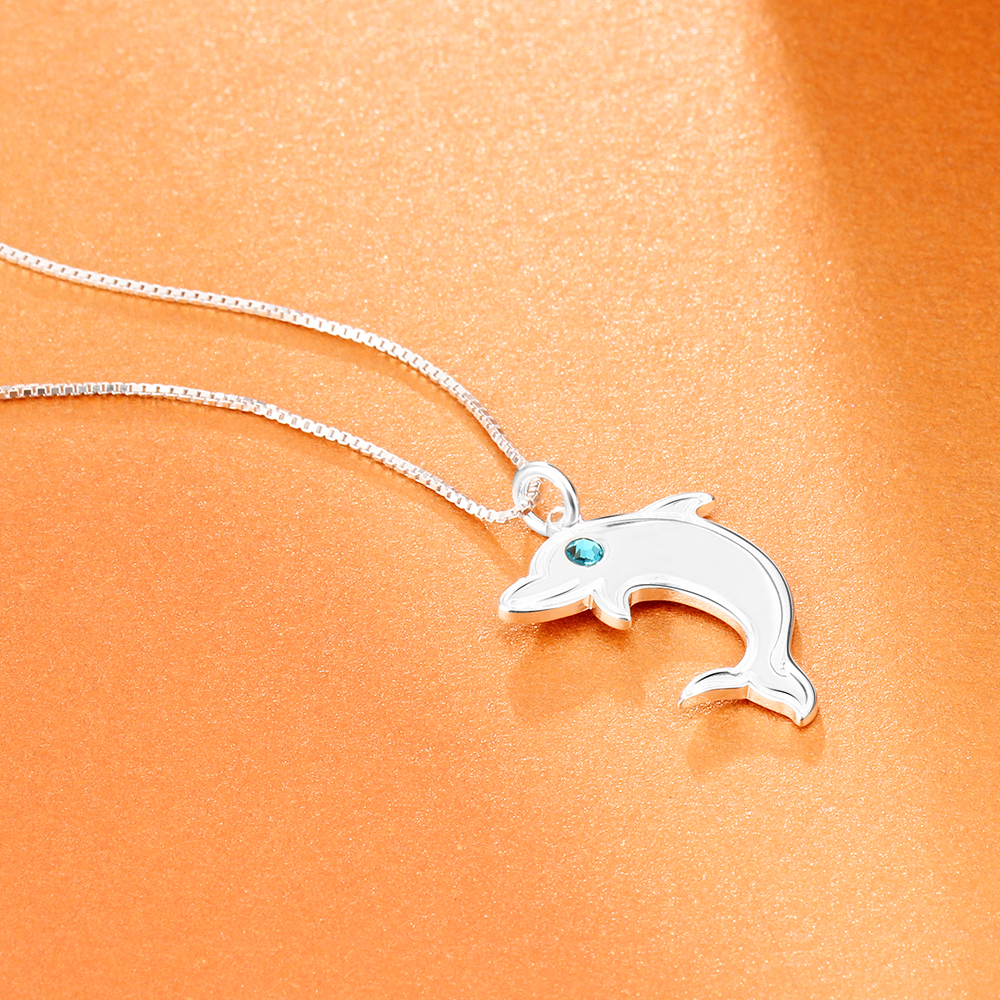Collier dauphin 1 Prénom Personnalisé avec 1 Pierre de Naissance