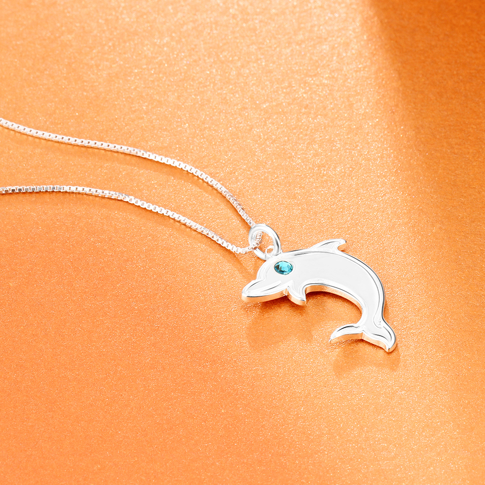 Collier dauphin 1 Prénom Personnalisé avec 1 Pierre de Naissance