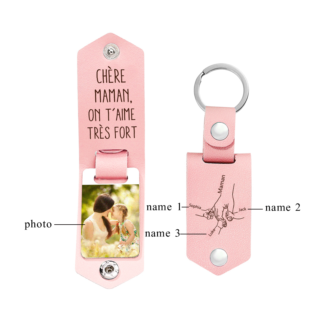 3PCS Coffret Cadeau - À Votre Maman Portefeuille et Porte-Clés Personnalisé avec 3 Prénoms et Dessins Enfant Photo Cadeau pour Mère | Jessemade