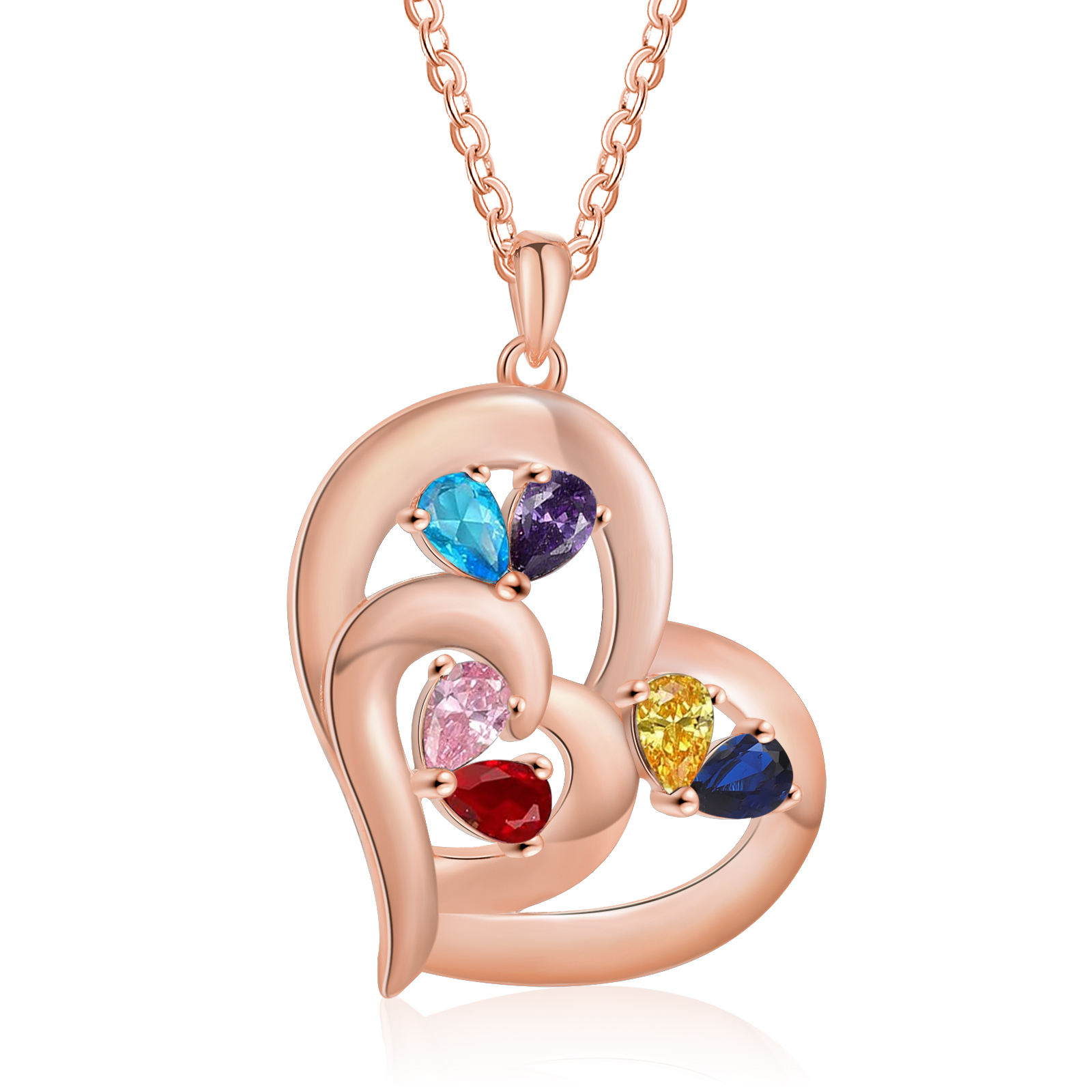 Collier Cœur 1-6 Prénoms Personnalisés avec Pierre de naissance