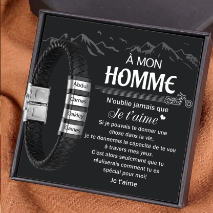 À mon Homme - Bracelet Cuir tressé 4 Prénoms Personnalisés Bracelet Homme