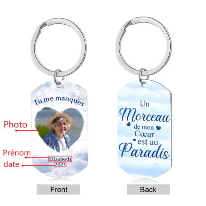 Porte-Clés Commémoratif 1 Prénom et Photo Personnalisés avec Date Tu me manques