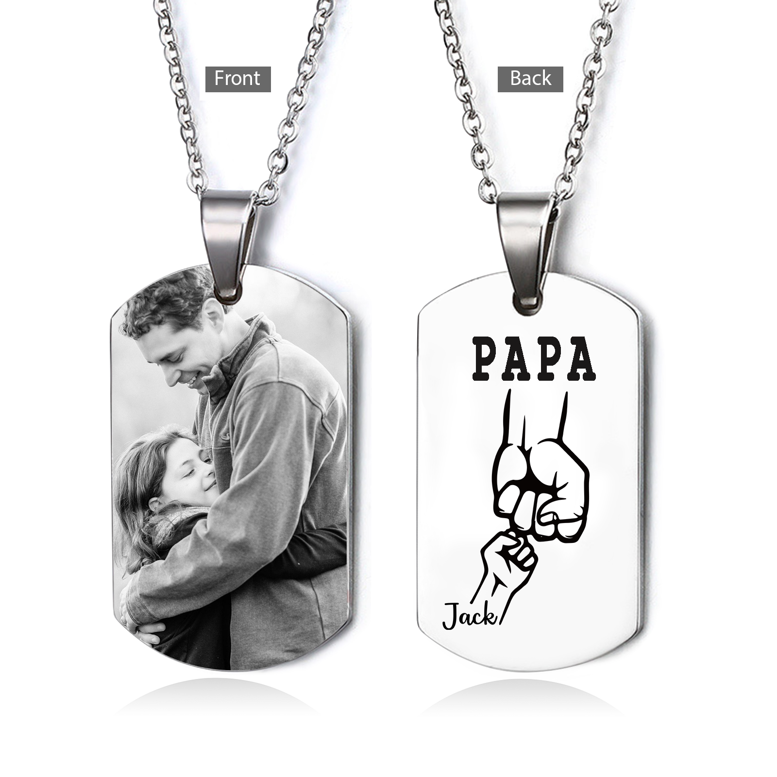 À mon Papa - Collier Personnalisé Poings avec 2 Prénoms et1 Photo pour Homme｜Jessemade