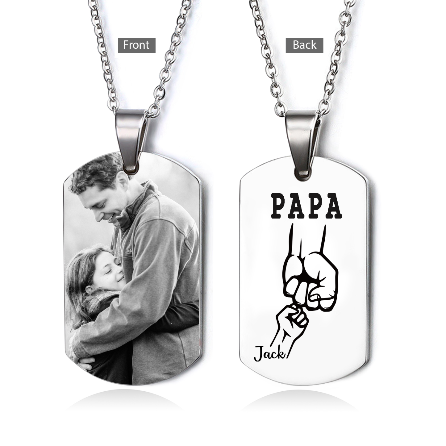 À mon Papa - Collier Personnalisé Poings avec 2 Prénoms et1 Photo pour Homme|Jessemade