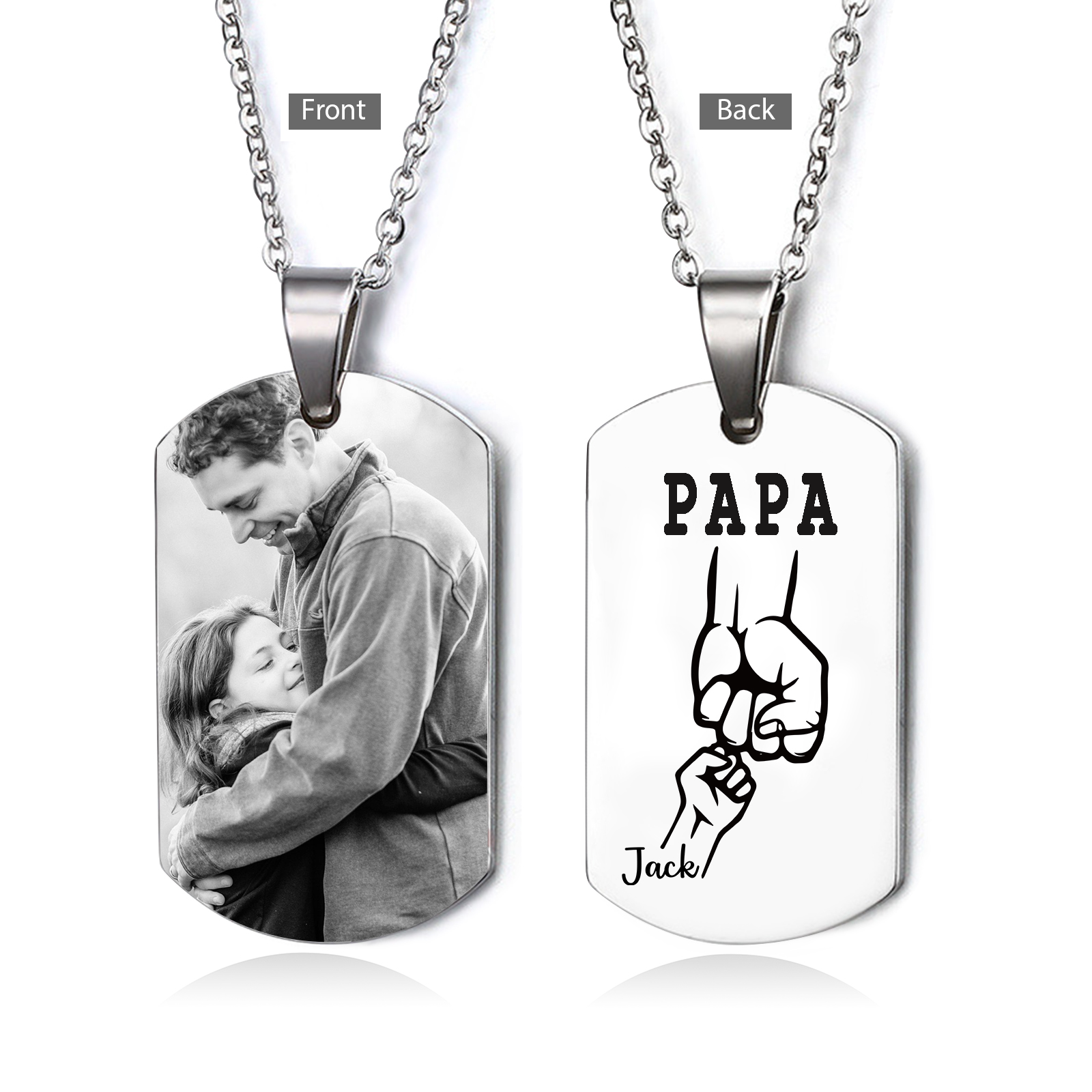 À mon Papa - Collier Personnalisé Poings avec 2 Prénoms et1 Photo pour Homme|Jessemade