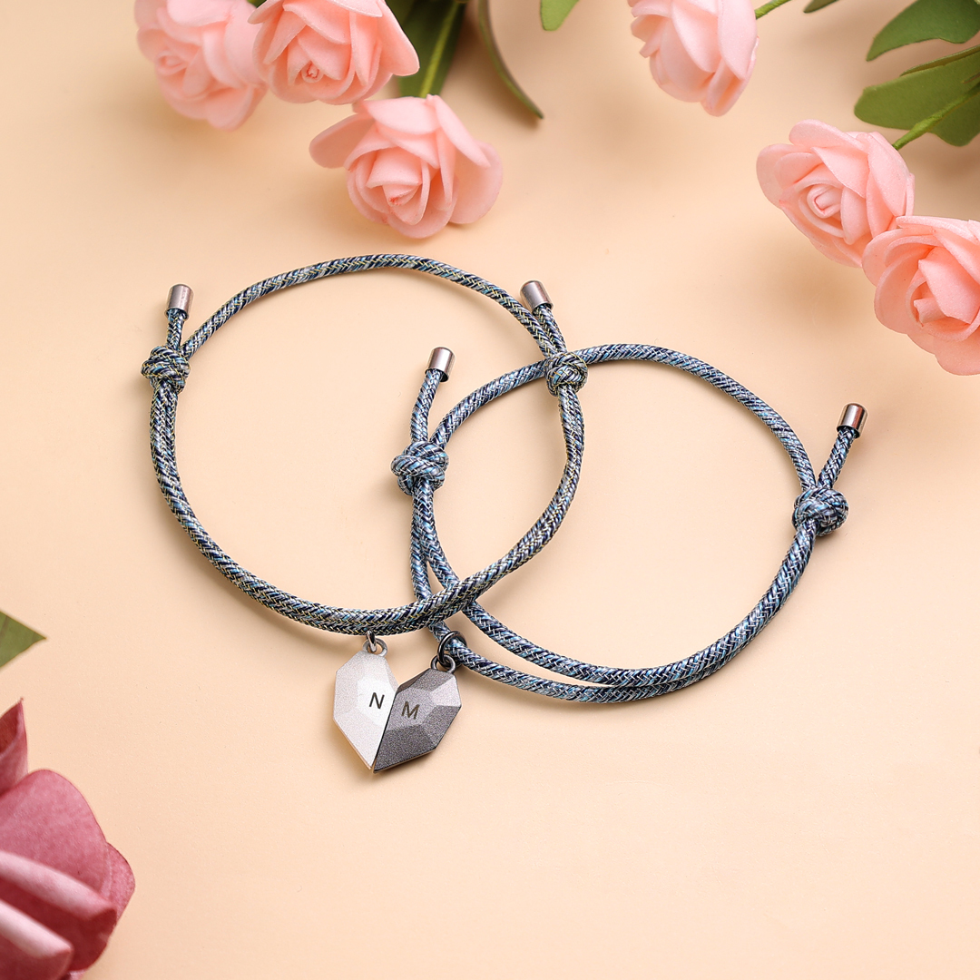 2PCS Bracelet Initiale corde 2 lettres personnalisées pour couple｜Jessemade