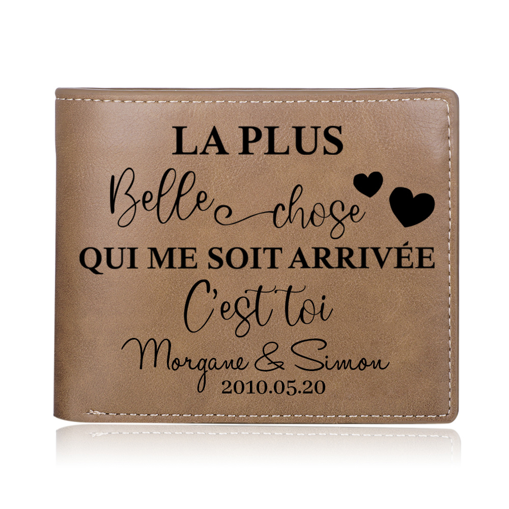 Portefeuille Classique 2 Prénoms Personnalisés avec Date pour Couple Porte-Monnaie Carte