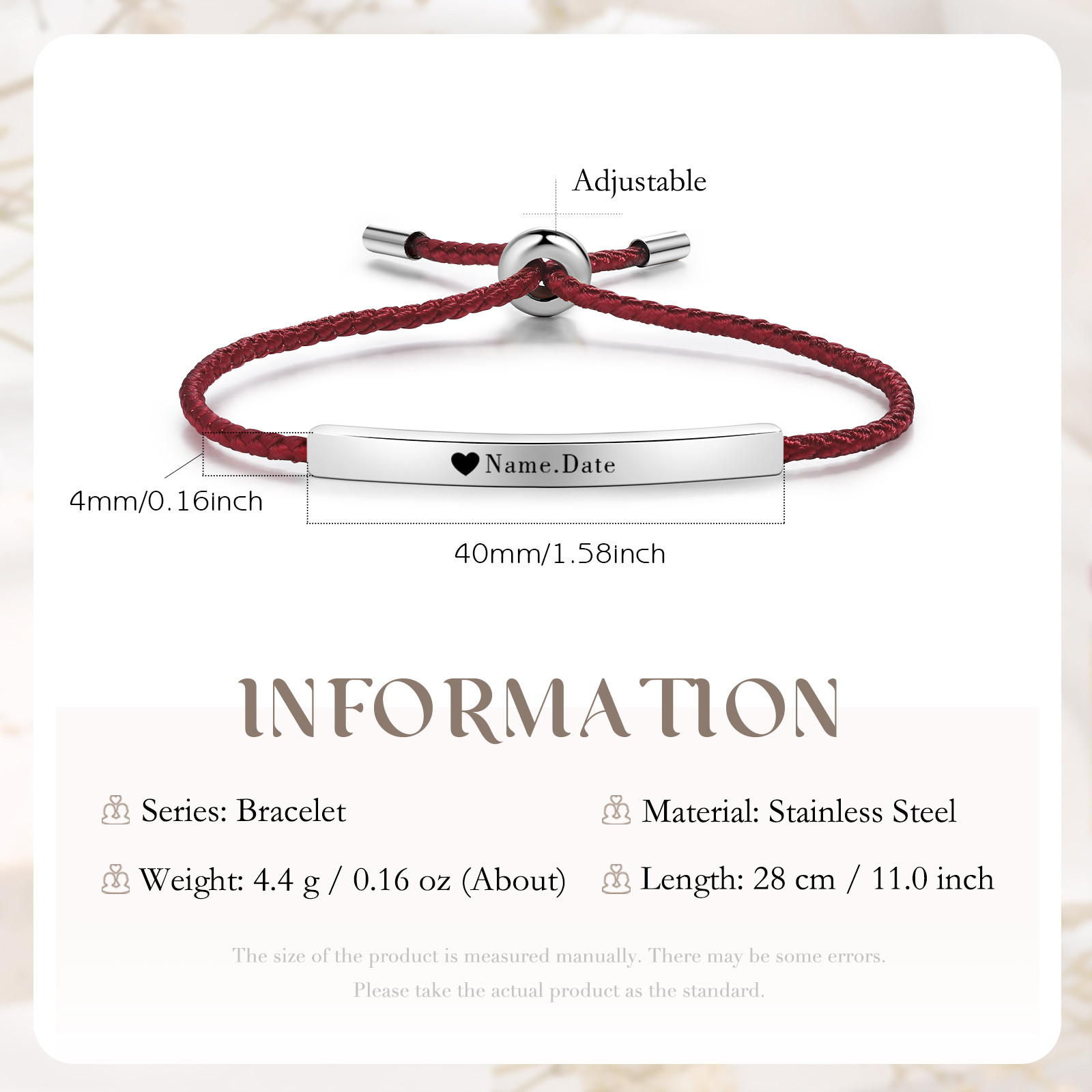 Bracelet 1 Prénom et Date Personnalisés pour Couple