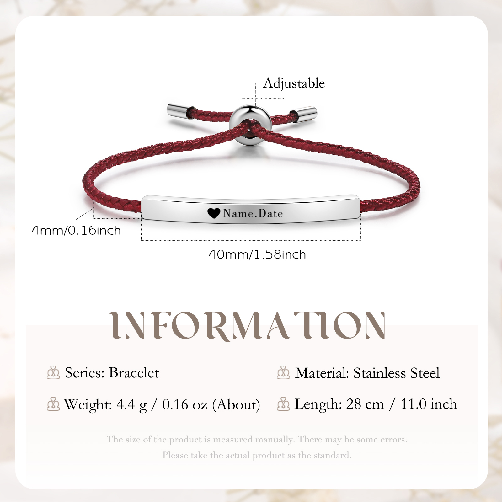 Bracelet 1 Prénom et Date Personnalisés pour Couple