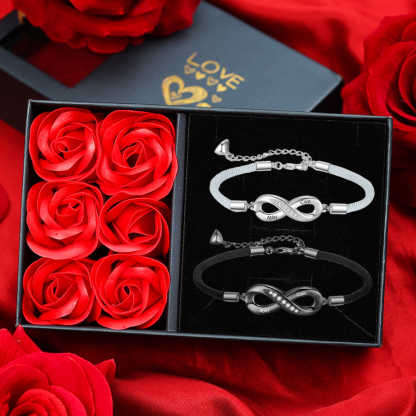 2PCS Bracelets Infini 2 Prénoms Personnalisés pour Couple Bracelet Magnétique