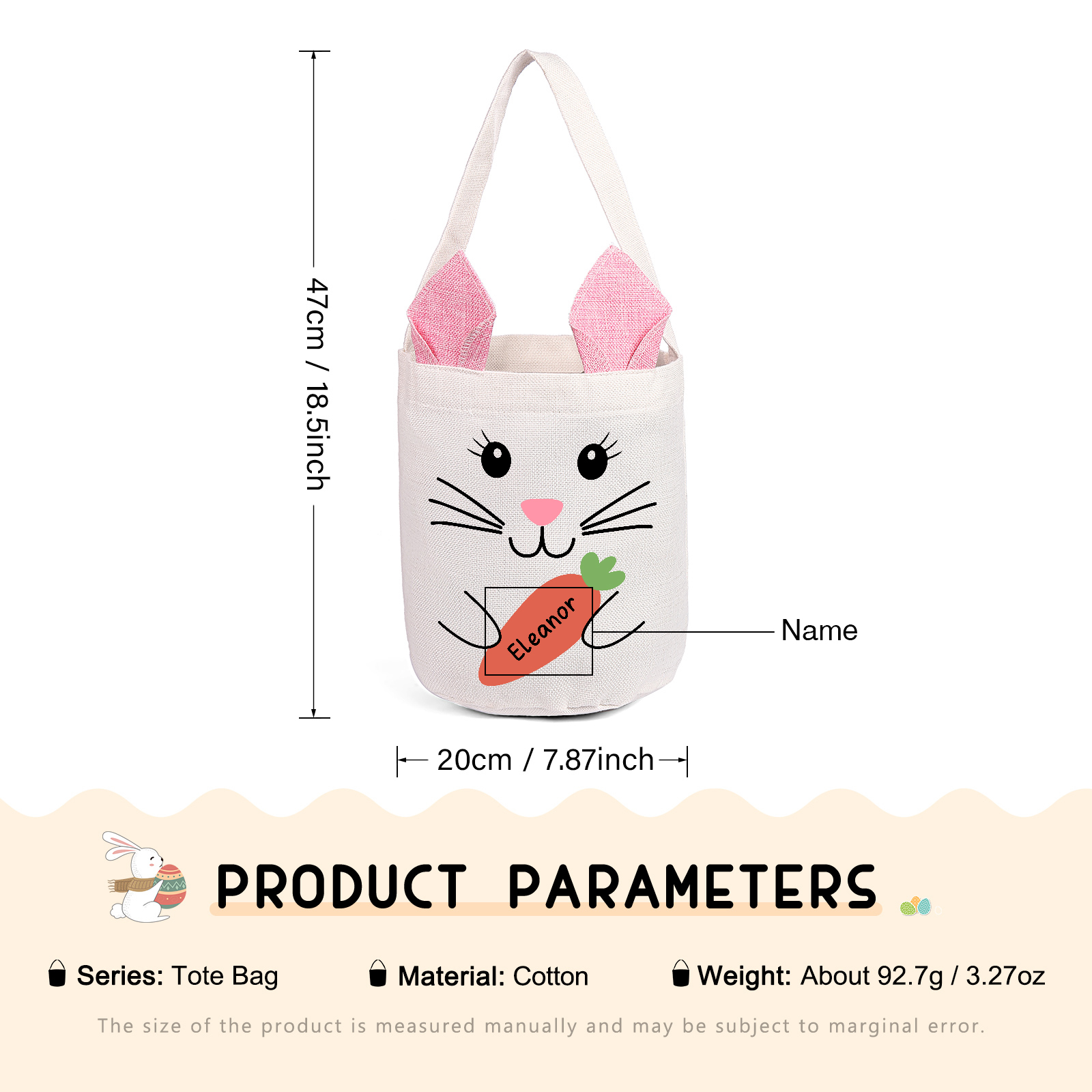 Sac de Pâques Lapin 1 Prénom Personnalisé