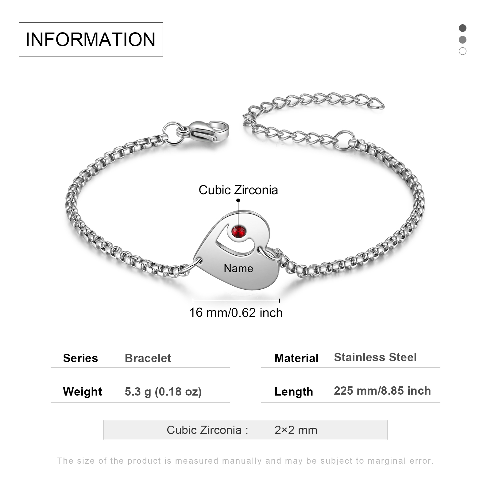 Bracelet Cœur 1 Prénom Personnalisé avec 1 Pierre de Naissance