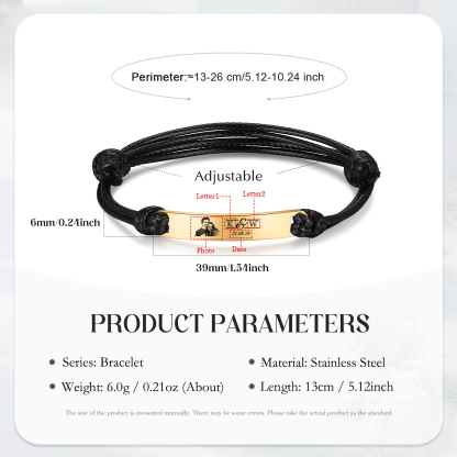 Bracelet Initiale 2 Lettres Personnalisées avec Photo et Date pour Couple｜Jessemade
